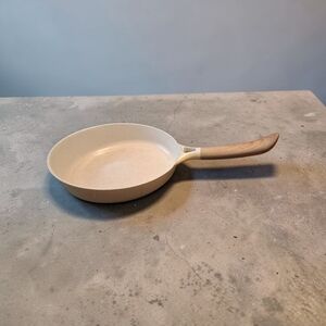 Beige Ceramic Nonstick Frying Pan with Wood-Effect Handle
